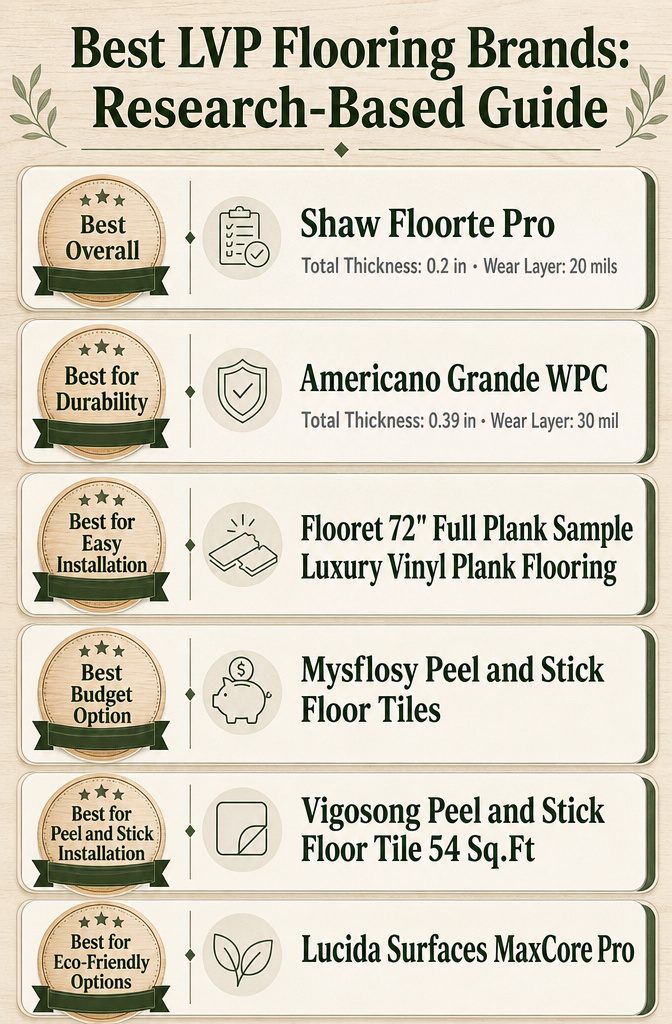 9 Best LVP Flooring Brands 2026: Research-Based Guide 6 Infographic comparing best LVP flooring brands