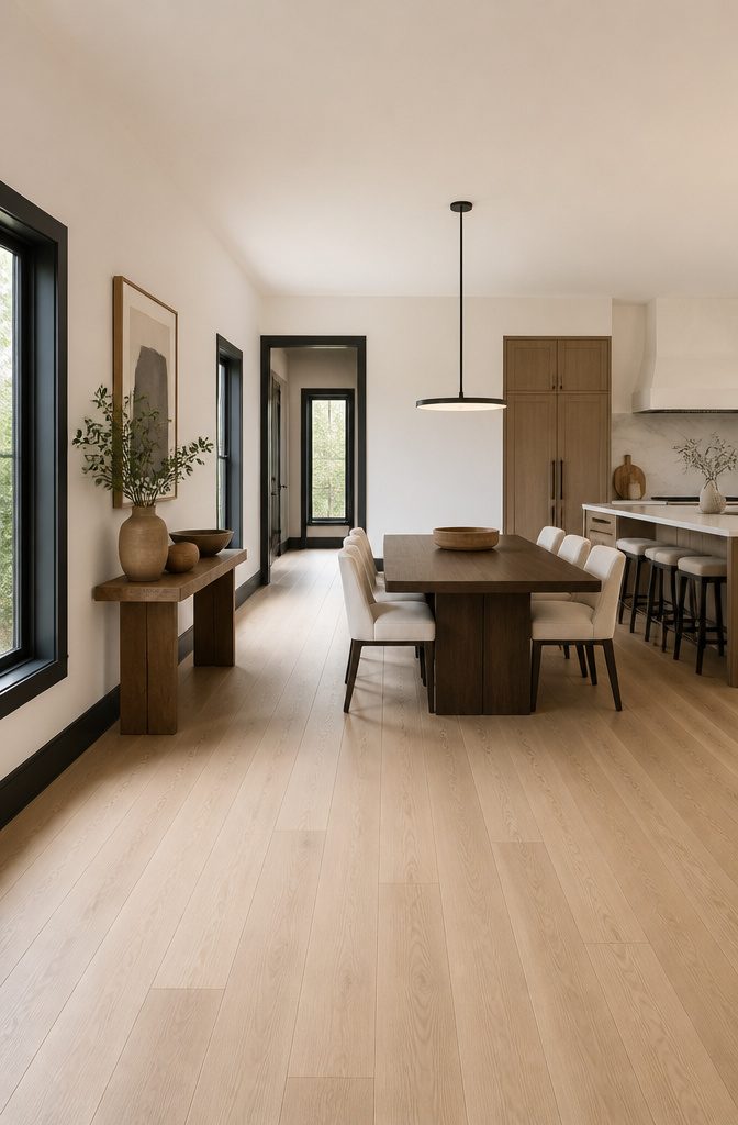 Dark Trim Light Floors: 4 Key Differences to Weigh Before You Choose 3 A room showcasing dark trim and light floors with various furniture styles.