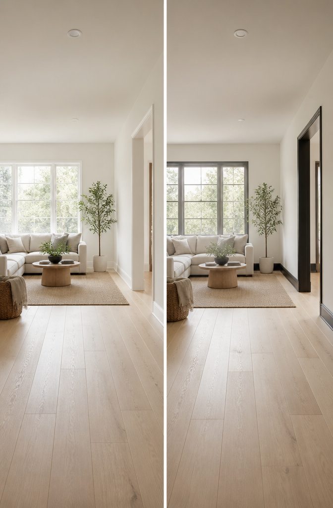 Dark Trim Light Floors: 4 Key Differences to Weigh Before You Choose 1 A room with dark trim and light floors illustrating visual impact.