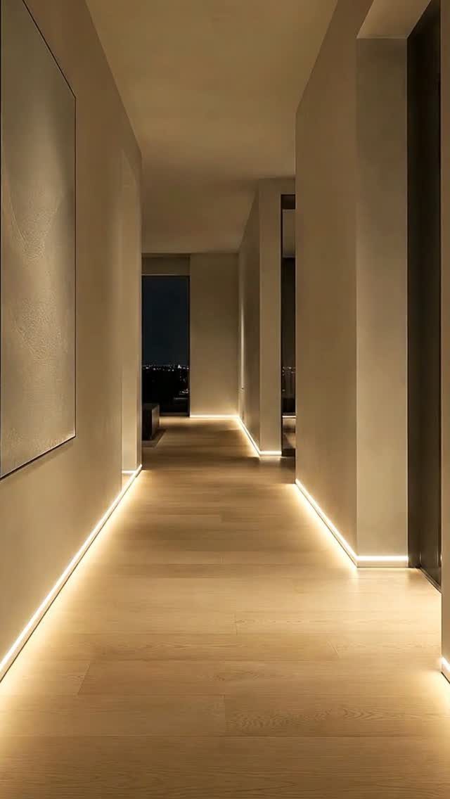 Floor and Wall Color Combinations: 27 Rooms That Get It Right 21 Light wood flooring meets beige walls in a hallway illuminated by warm LED strip lighting.