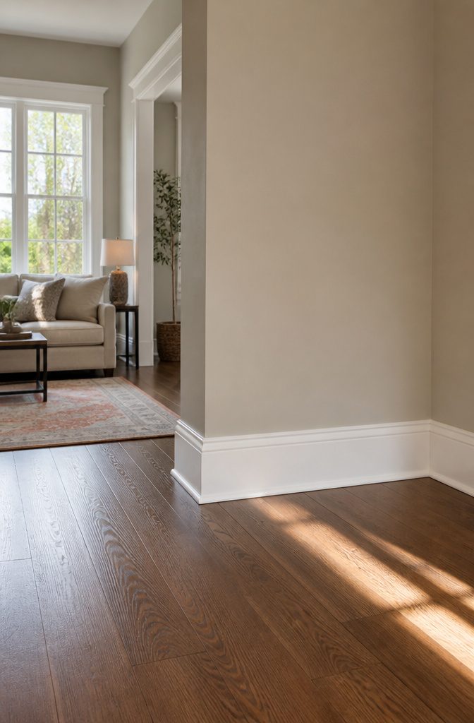Wall Trim Types: A Guide to Moulding, Wainscoting and Paneling 9 Smooth baseboards along the bottom of a living room wall.