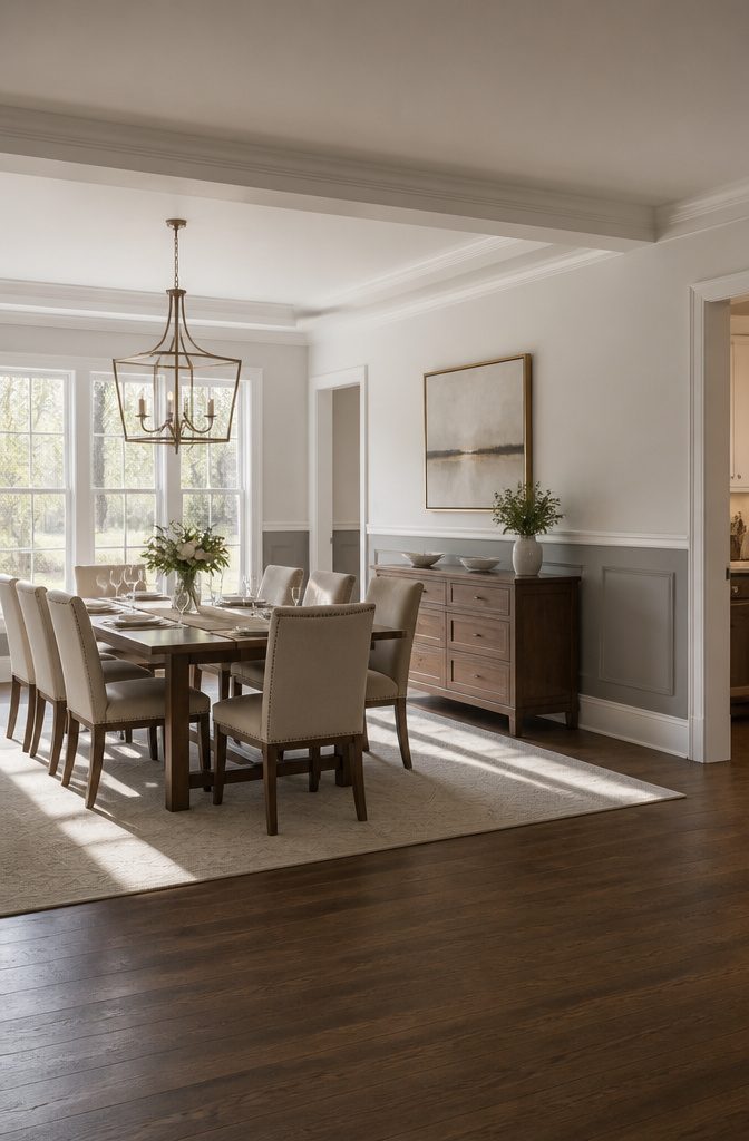 Wall Trim Types: A Guide to Moulding, Wainscoting and Paneling 8 Horizontal chair rail moulding installed above the floor.