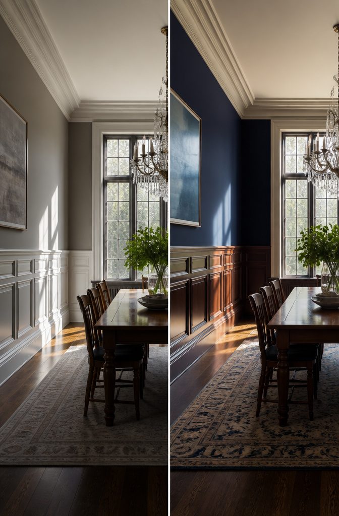 Wall Trim Types: A Guide to Moulding, Wainscoting and Paneling 13 Various wall trim styles in different room settings.
