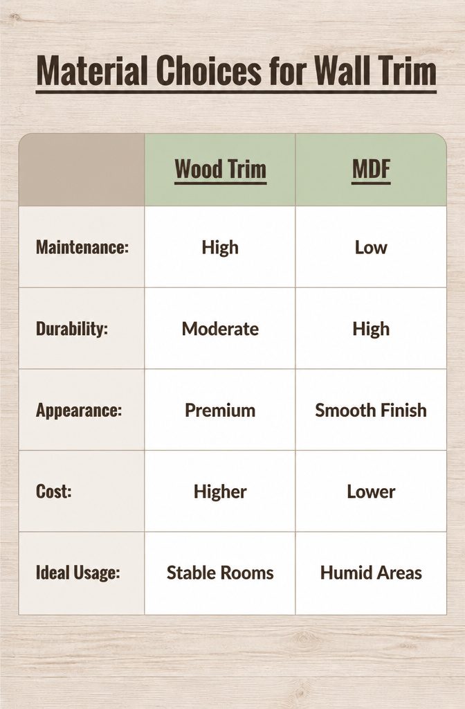 Wall Trim Types: A Guide to Moulding, Wainscoting and Paneling 12 Display of different materials used for wall trim options.