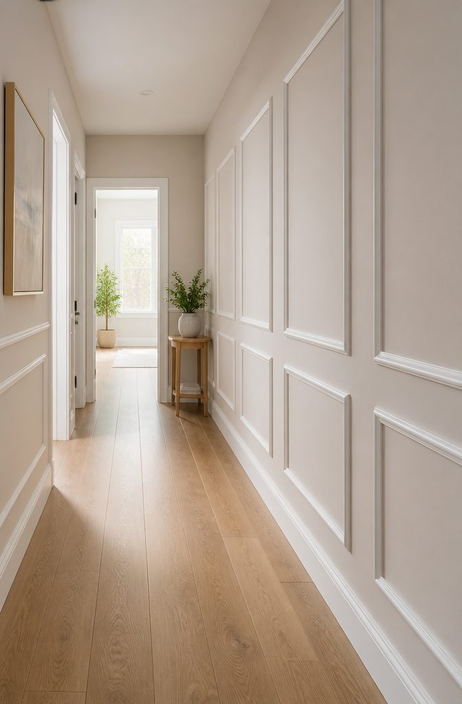 Wall Trim Types: A Guide to Moulding, Wainscoting and Paneling 10 Minimalist hallway with rectangular picture frame moulding.