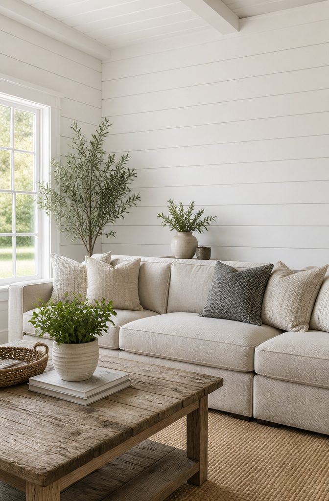 Wall Trim Types: A Guide to Moulding, Wainscoting and Paneling 6 Overlapping wooden boards in a rustic shiplap wall design.